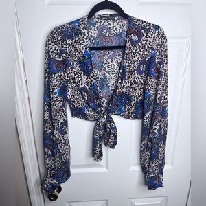 Paisley Print Tie-Front Blouse